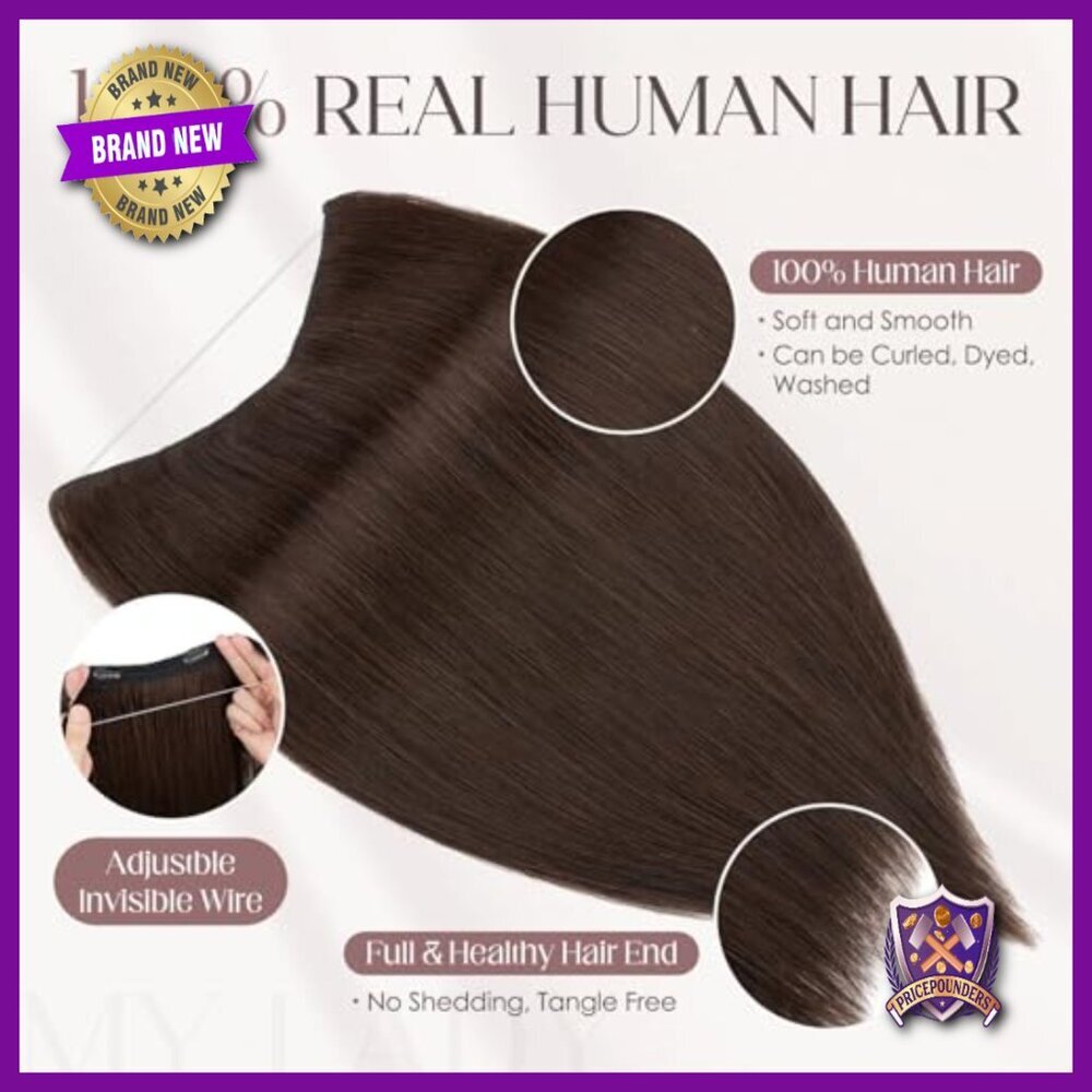 16 Inch Real Human Hair Halo Extensions with Adjustable Invisible Wire - Picture 4 of 6